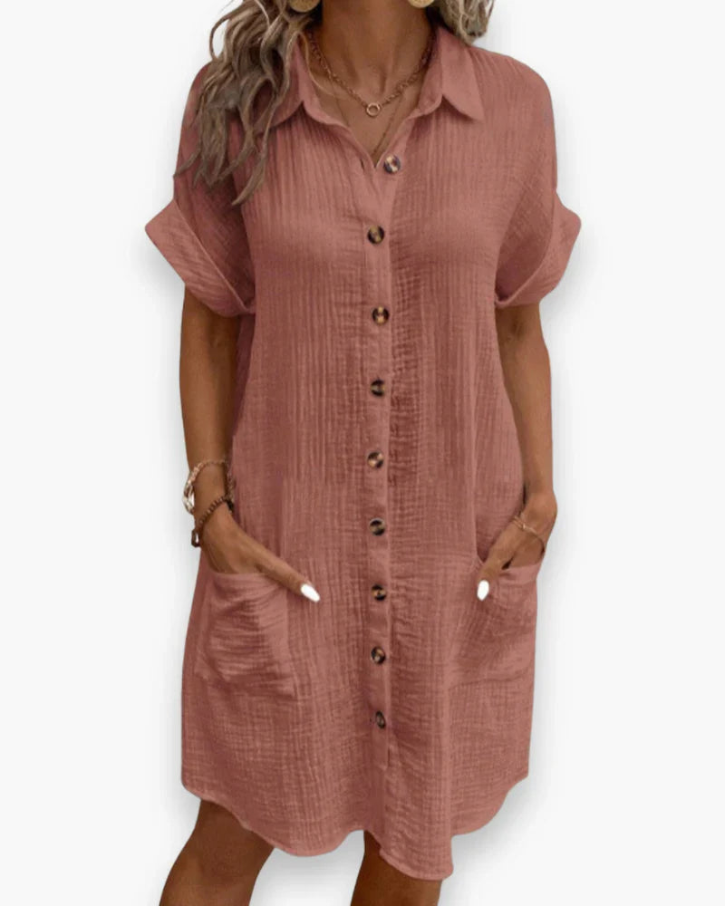 Women's Knee Length Shirt Dress with Button Front and Relaxed Fit