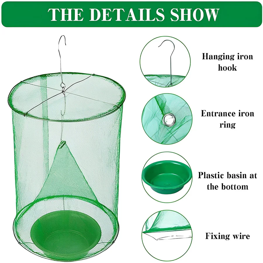 Expandable Fly Trap with Natural Bait Units and Weather Resistant Design