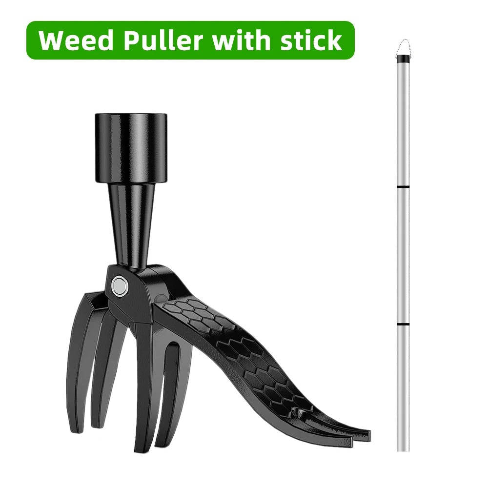 Bamboo Handle Weed Puller with Four Steel Claws and Foot Pedal, Standing Height