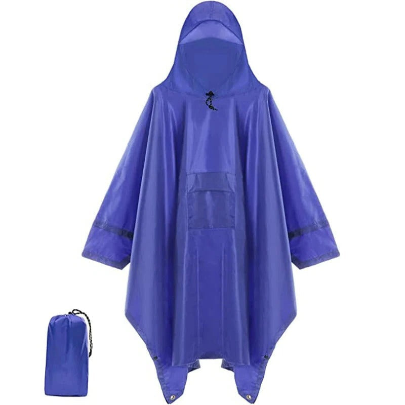 Poncho Jacket with Adjustable Hood and Side Snap Closures, Packable Design