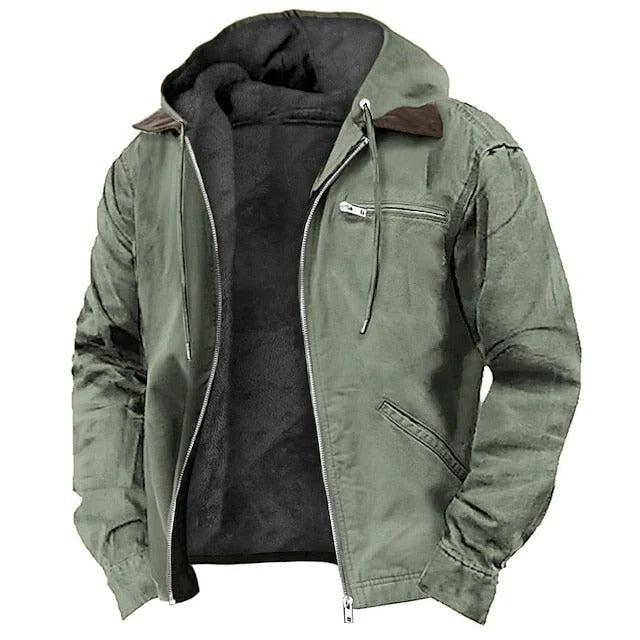 Men's Winter Coat with Long Sleeves and Front Closure