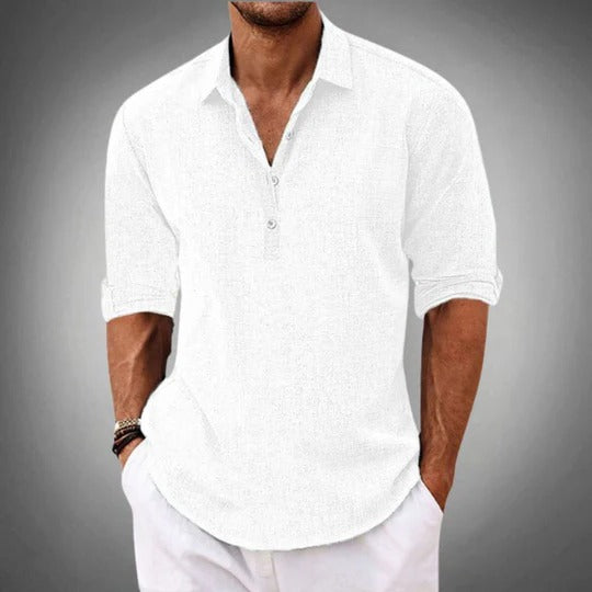 Linen Blend Shirt for Men with Button Placket and Classic Collar