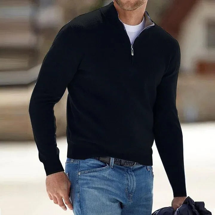 Men's Cashmere Blend Sweater with Long Sleeves and Regular Fit