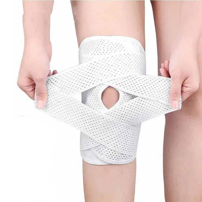 Knee Brace with Four Spring Stabilizers and Open Kneecap Cutout