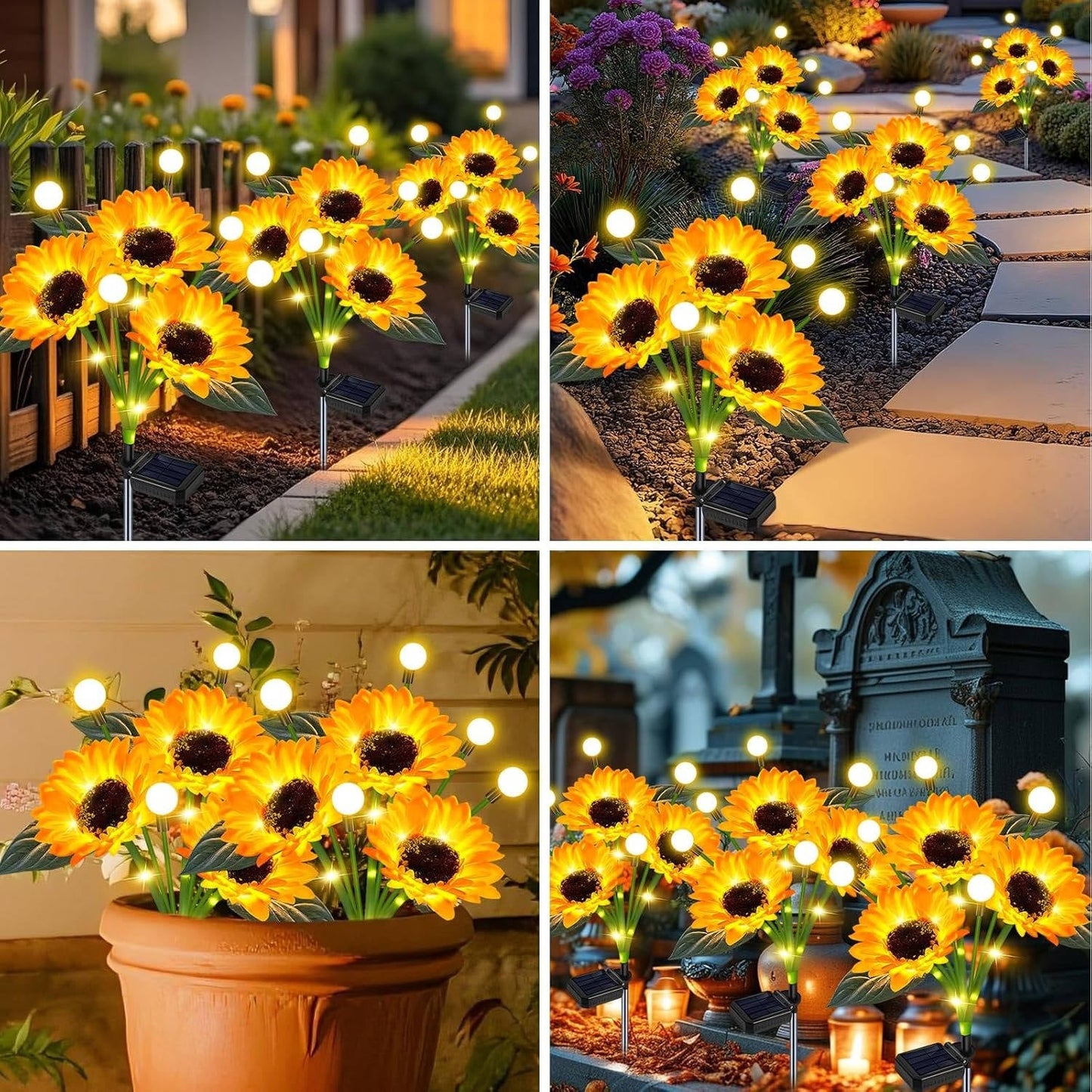 Solar Flower Garden Lights with Automatic Dusk Sensor and Aluminum Stakes, 4 Pack