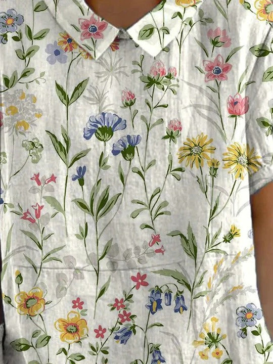 Relaxed Fit Floral Print Long Sleeve Shirt with Full Button Closure