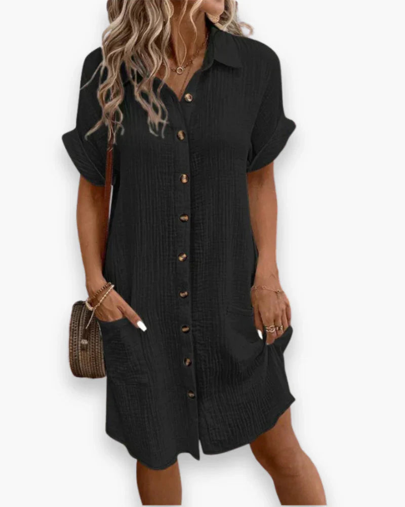 Women's Knee Length Shirt Dress with Button Front and Relaxed Fit