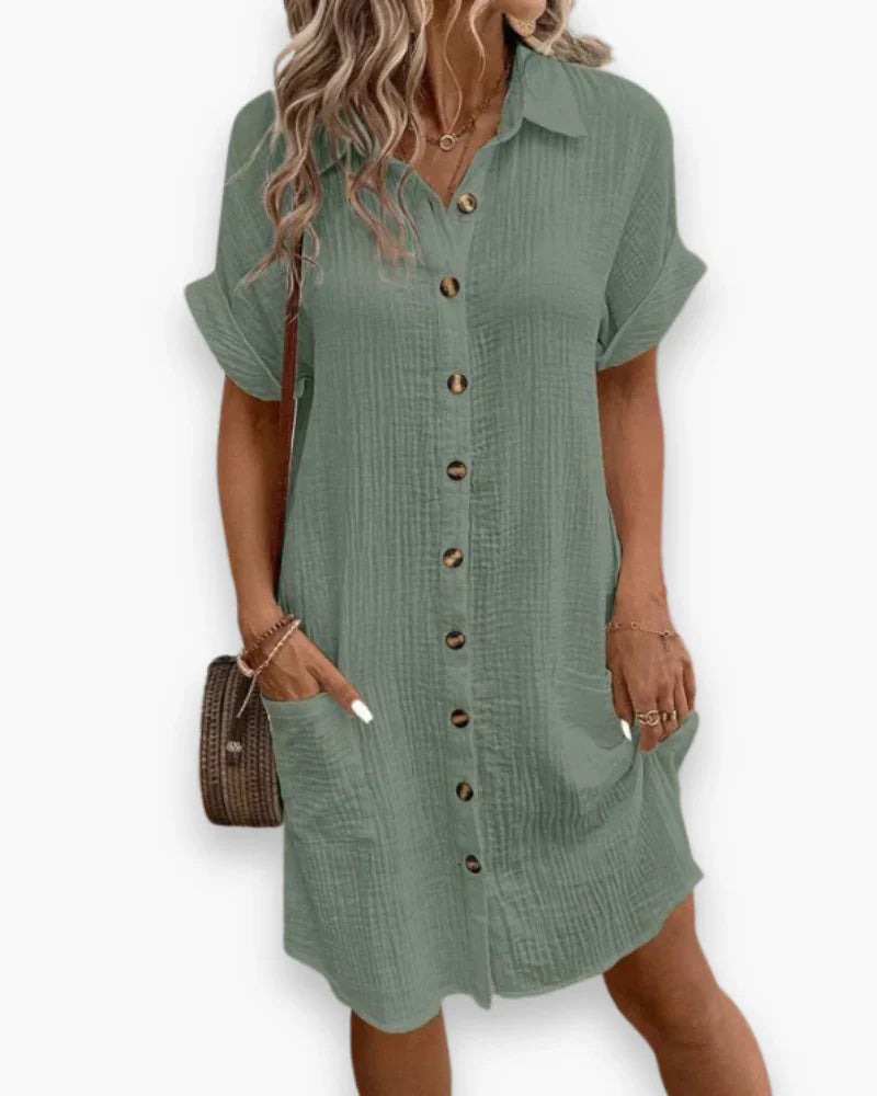 Women's Knee Length Shirt Dress with Button Front and Relaxed Fit