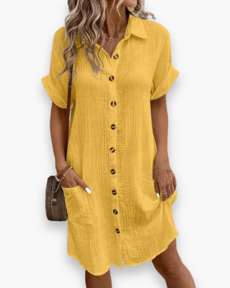Women's Knee Length Shirt Dress with Button Front and Relaxed Fit