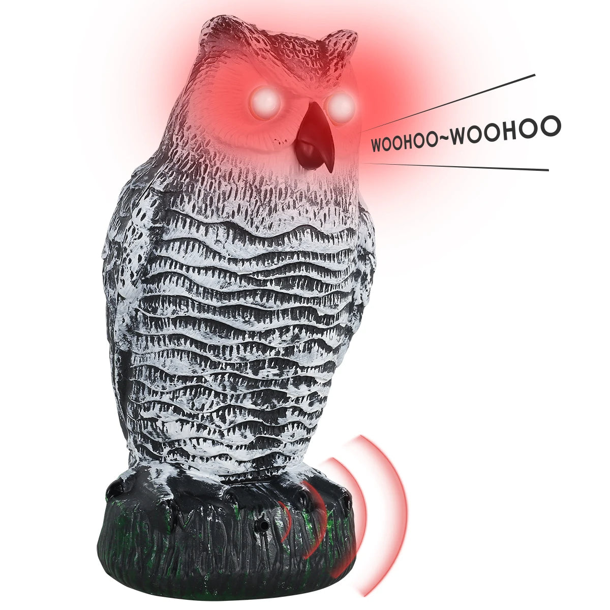 Owl Decoy with Rotating Head and Flashing Eyes, Sound Deterrent