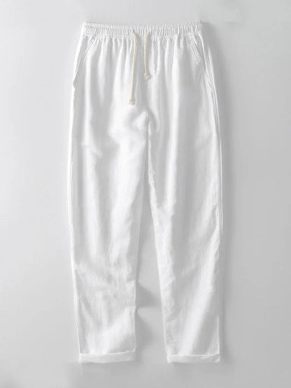 Linen Shirt and Pants Set with Stand Collar and Short Sleeves