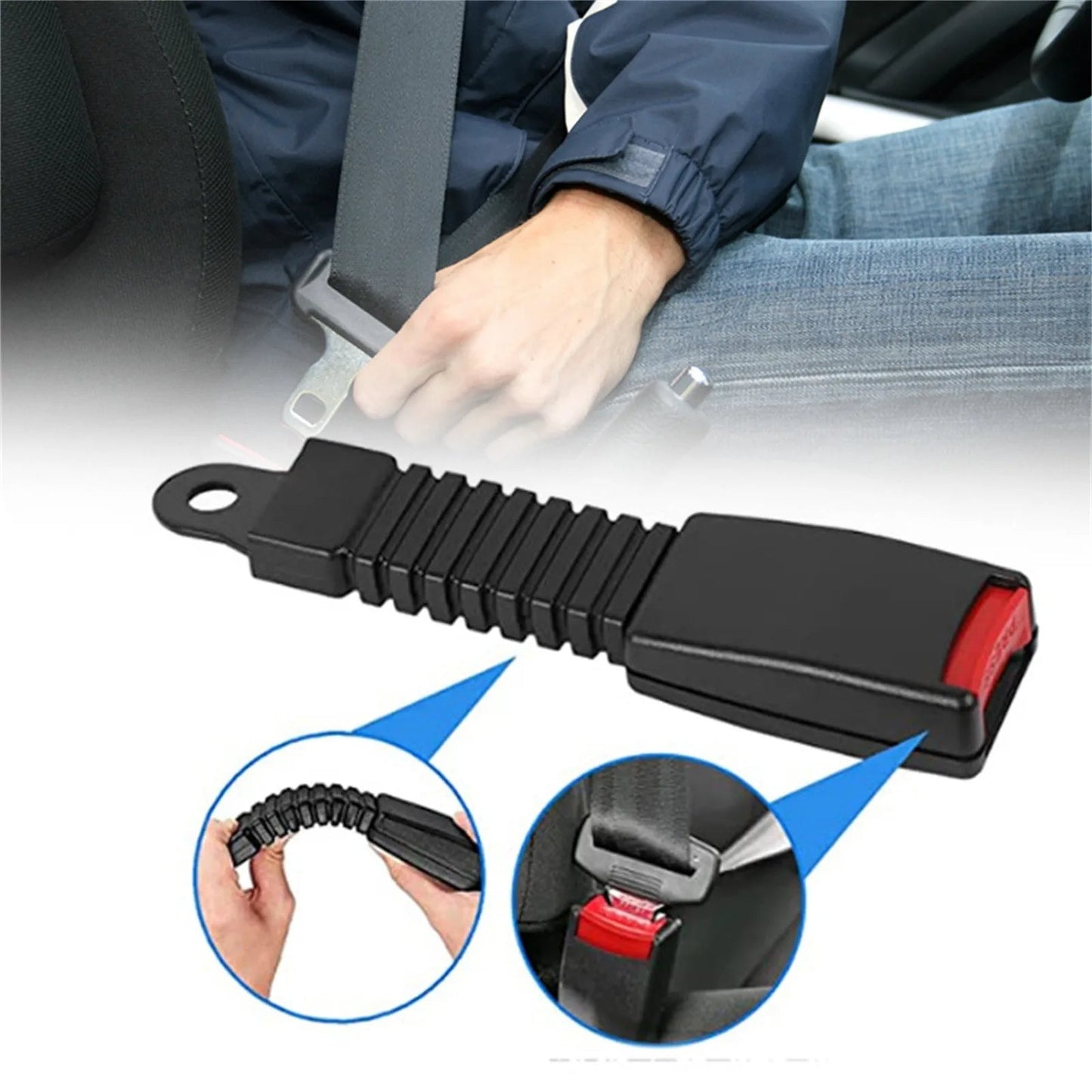 Seat Belt Extender with Rigid Stem Design and Metal Buckle Tongue for Cars