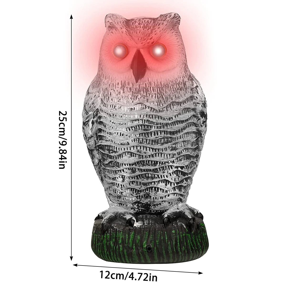Owl Decoy with Rotating Head and Flashing Eyes, Sound Deterrent