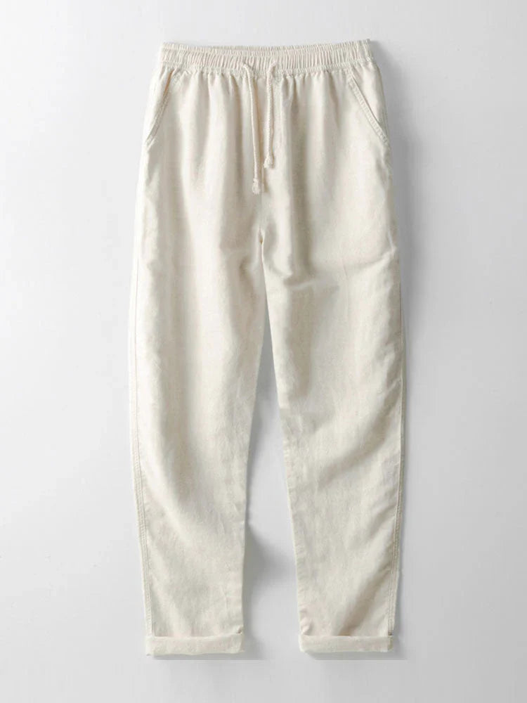 Linen Shirt and Pants Set with Stand Collar and Short Sleeves