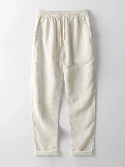 Linen Shirt and Pants Set with Stand Collar and Short Sleeves