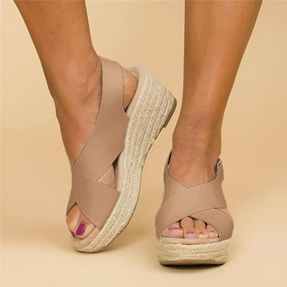 Women's Wedge Sandals with Anatomical Footbed and Adjustable Cross Straps