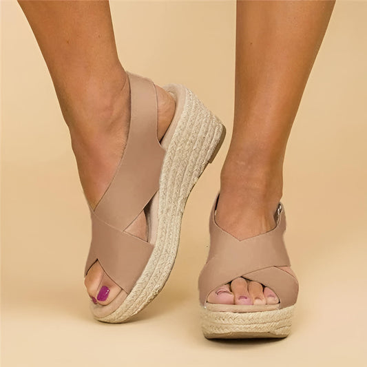 Women's Wedge Sandals with Anatomical Footbed and Adjustable Cross Straps