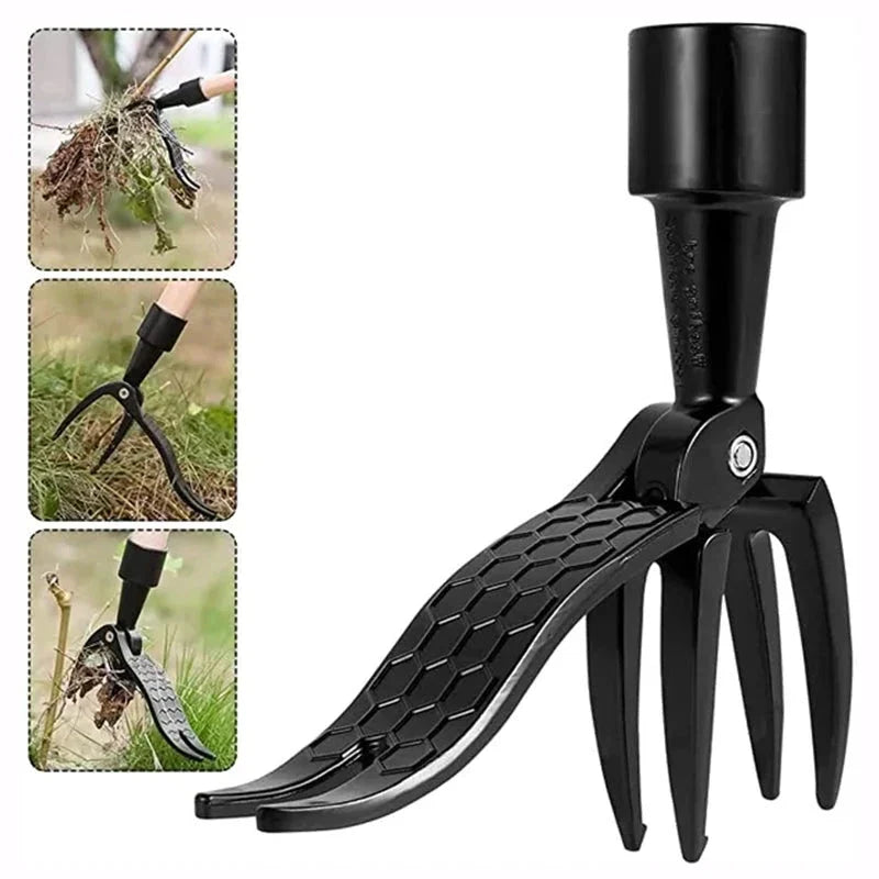Standing Weed Puller with Detachable Handle and Barbed Root Grip
