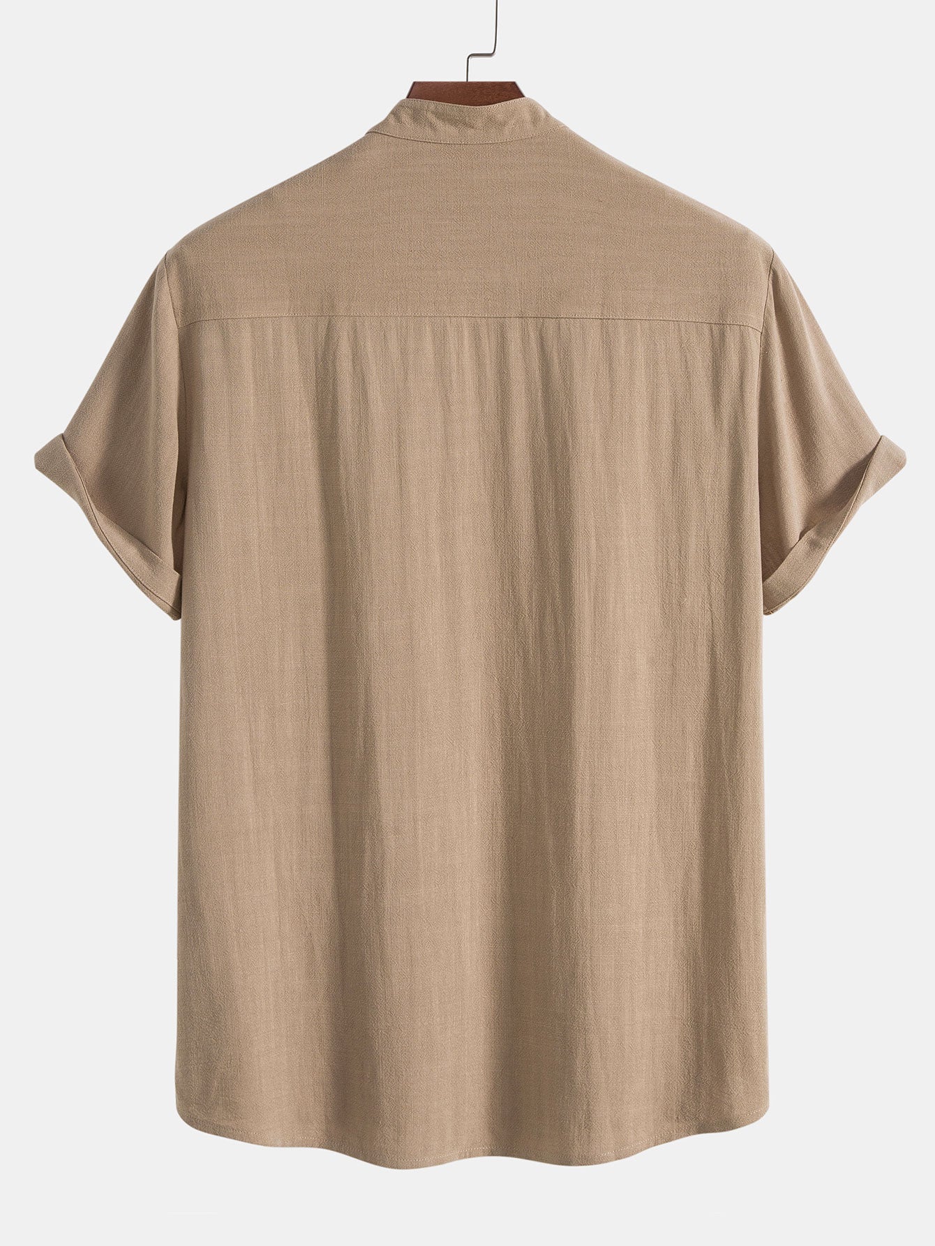 Linen Shirt and Pants Set with Stand Collar and Short Sleeves