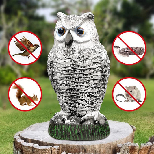 Owl Decoy with Rotating Head and Flashing Eyes, Sound Deterrent