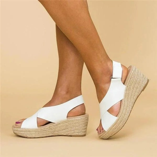 Women's Wedge Sandals with Anatomical Footbed and Adjustable Cross Straps
