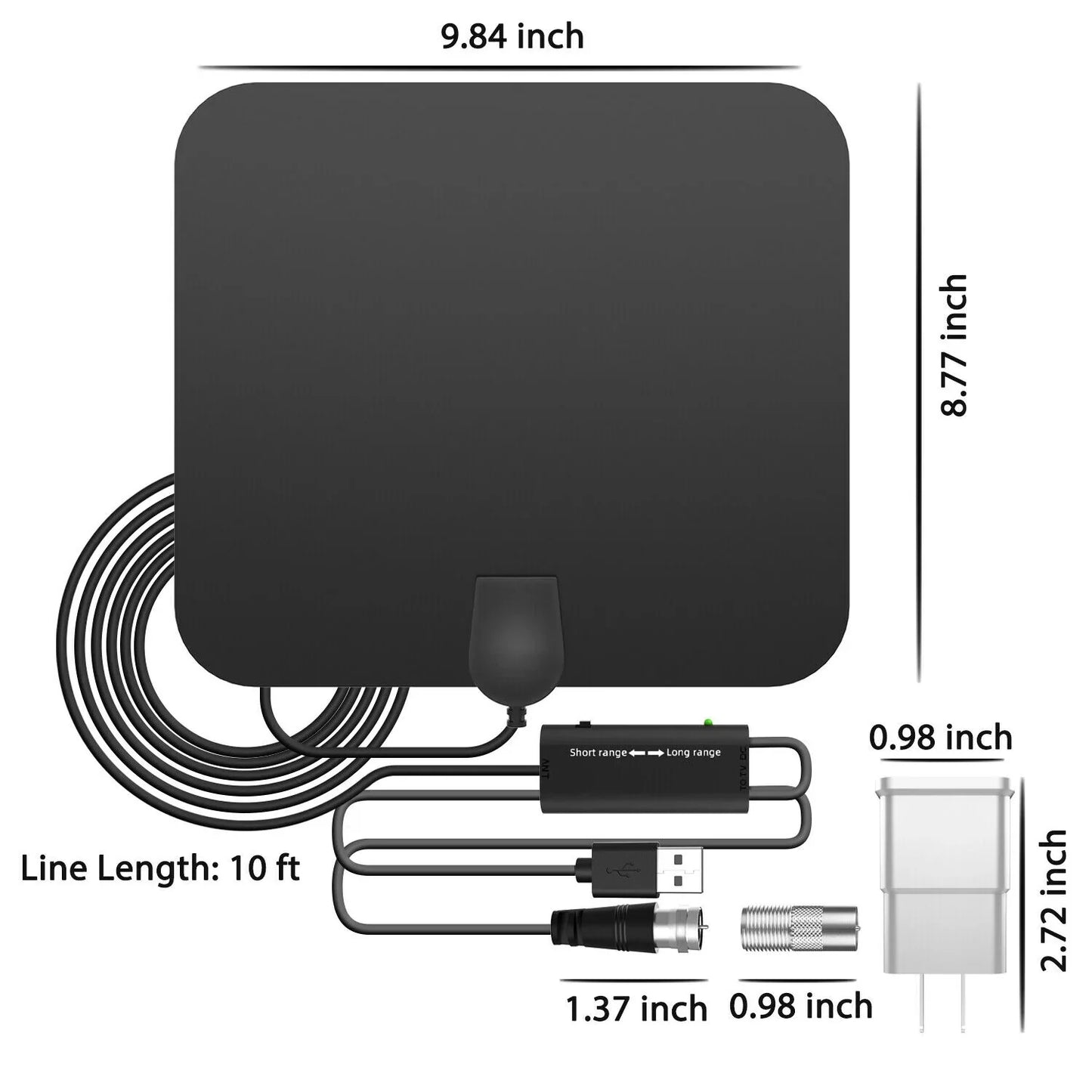 Indoor Digital HDTV Antenna with Signal Amplifier and 10ft Cable for Local Channels