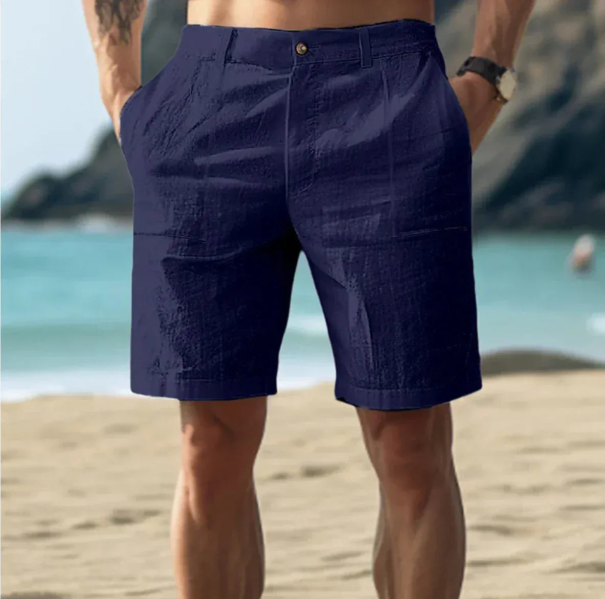 Linen Shorts for Men with Drawstring Waist and Multiple Pockets