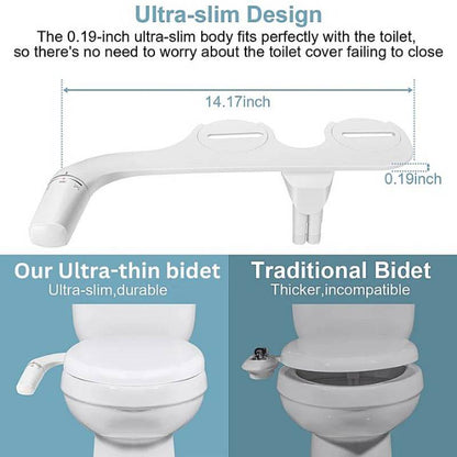 Bidet Attachment with Dual Nozzle Wash and Adjustable Water Pressure, Ultra Thin Design