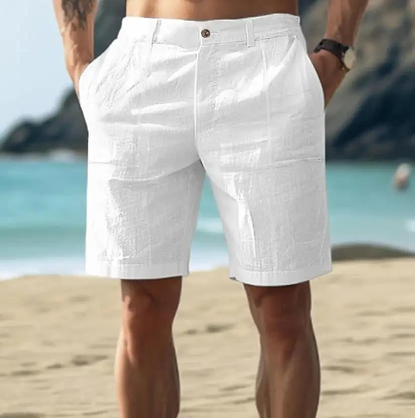 Linen Shorts for Men with Drawstring Waist and Multiple Pockets