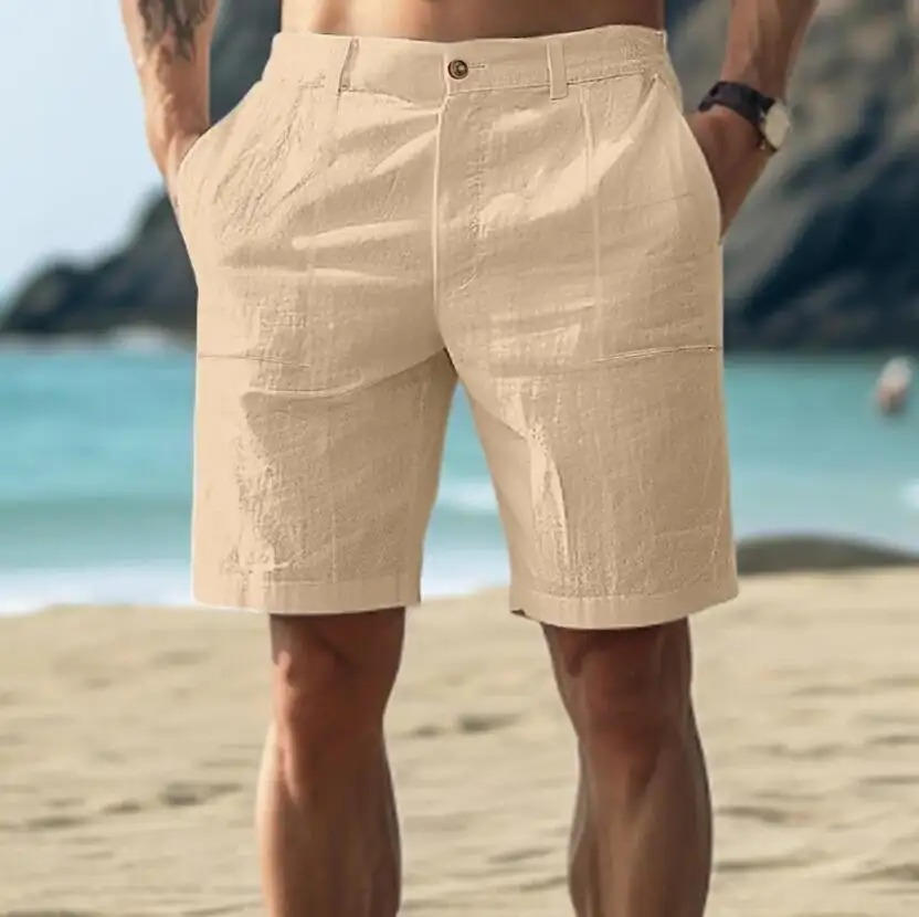 Linen Shorts for Men with Drawstring Waist and Multiple Pockets