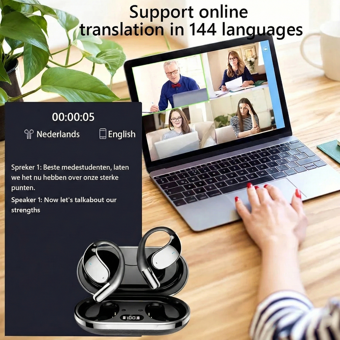 Real Time Translation Earbuds with HiFi Sound and 144 Languages, Wireless Smartphone Compatible