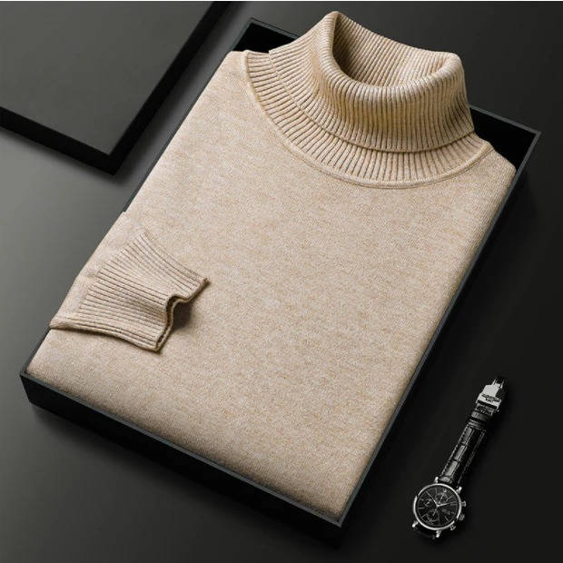 Slim Fit Cotton Blend Turtleneck with Twisted Ribbing and Anti Pilling Treatment