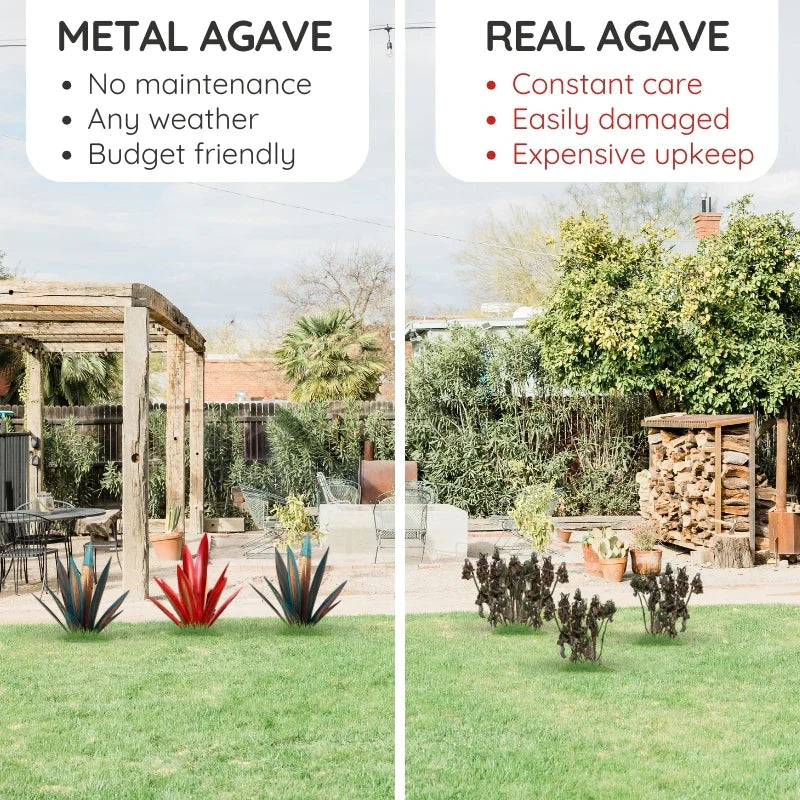 Metal Agave Decorative Plant with Rust Finish and Weather Resistant Coating