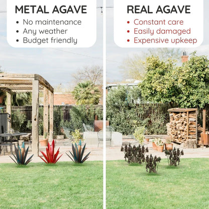 Metal Agave Decorative Plant with Rust Finish and Weather Resistant Coating