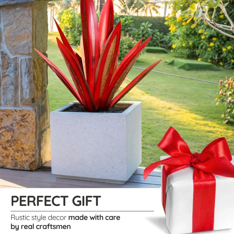 Metal Agave Decorative Plant with Rust Finish and Weather Resistant Coating