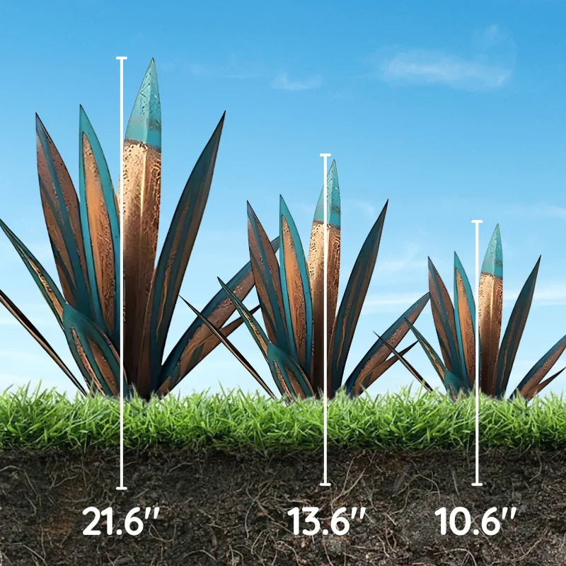 Metal Agave Decorative Plant with Rust Finish and Weather Resistant Coating