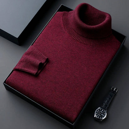 Slim Fit Cotton Blend Turtleneck with Twisted Ribbing and Anti Pilling Treatment