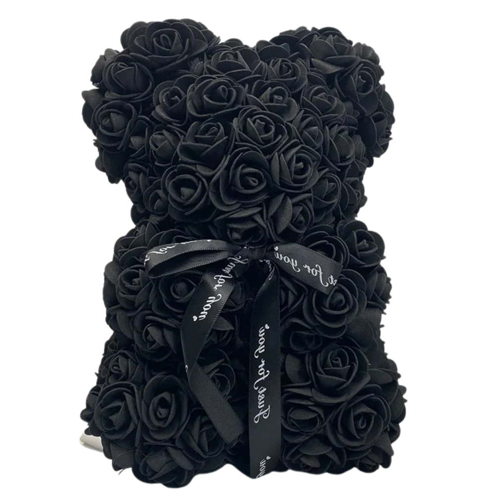 Foam Rose Teddy Bear with Synthetic Petals and Ribbon Neck Accent