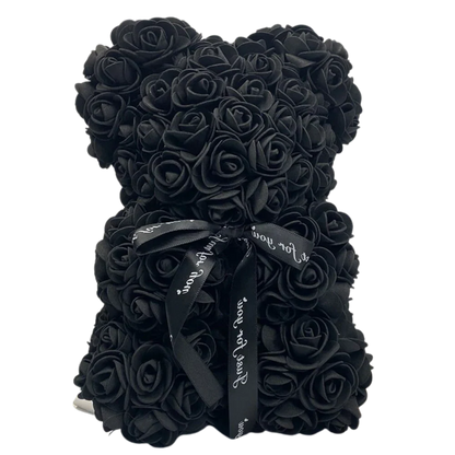 Foam Rose Teddy Bear with Synthetic Petals and Ribbon Neck Accent
