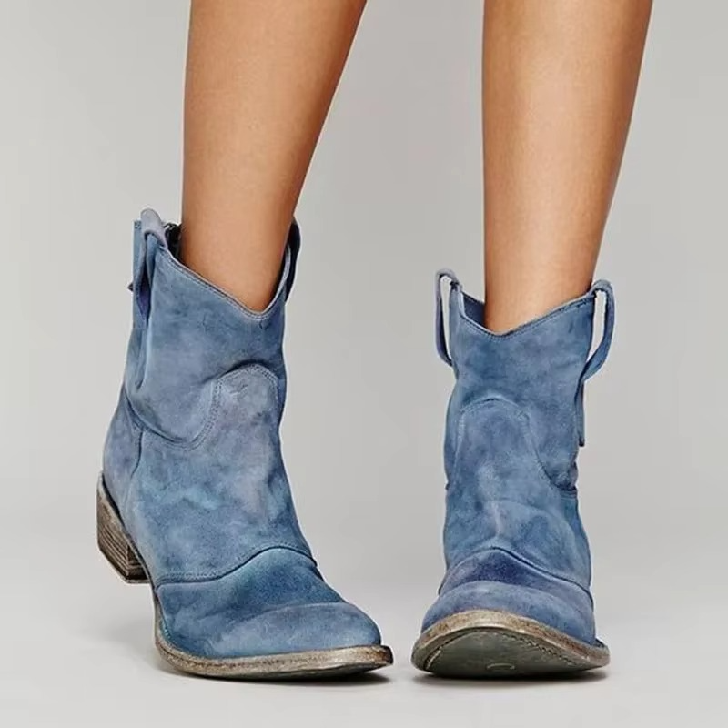 Pointed Toe Ankle Boots with Slip-On Design and Low Block Heel