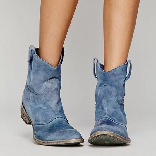 Pointed Toe Ankle Boots with Slip-On Design and Low Block Heel