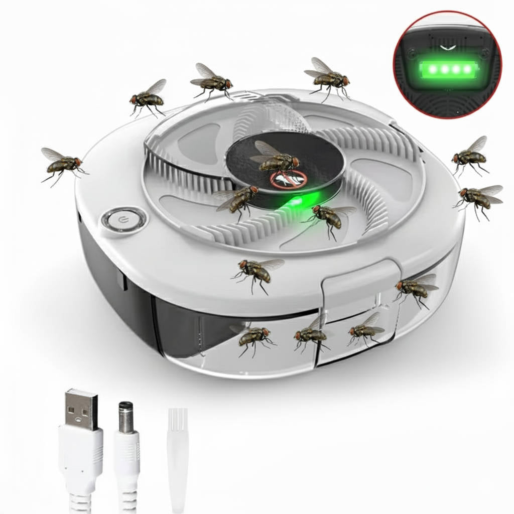 Fly Trap with Rotating Sweep Arm and Removable Collection Tray, USB Rechargeable