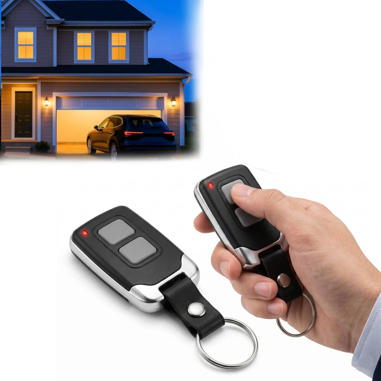 Garage Door Remote with 150 Foot Range and Rolling Code Security, 2 Pack Keychain