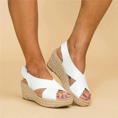 Women's Wedge Sandals with Anatomical Footbed and Adjustable Cross Straps