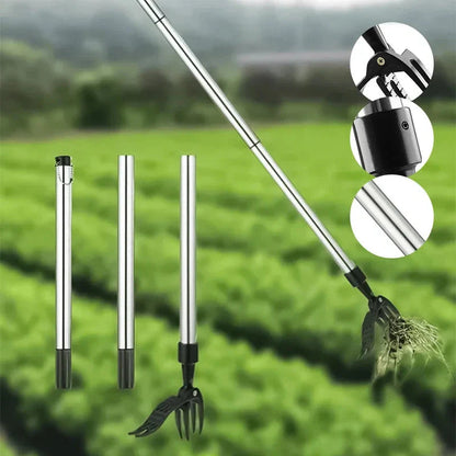 Standing Weed Puller with Detachable Handle and Barbed Root Grip