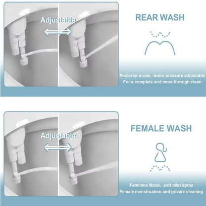 Bidet Attachment with Dual Nozzle Wash and Adjustable Water Pressure, Ultra Thin Design