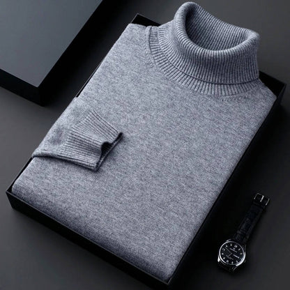 Slim Fit Cotton Blend Turtleneck with Twisted Ribbing and Anti Pilling Treatment