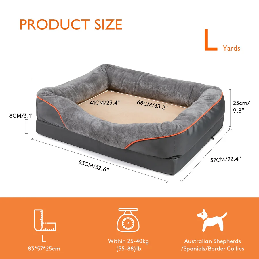 Cushioned Dog Bed with Orthopedic Foam and Raised Walls, Machine Washable