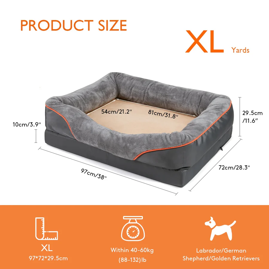 Cushioned Dog Bed with Orthopedic Foam and Raised Walls, Machine Washable
