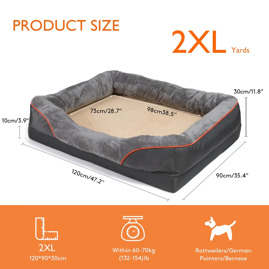 Cushioned Dog Bed with Orthopedic Foam and Raised Walls, Machine Washable